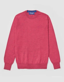 Merino Crew Neck Jumper - Cerise 9 Merino Crew Neck Jumper - Cerise -Joseph Turner Shop Mens Cerise Merino Crew Neck Jumper MKMECRCER 3