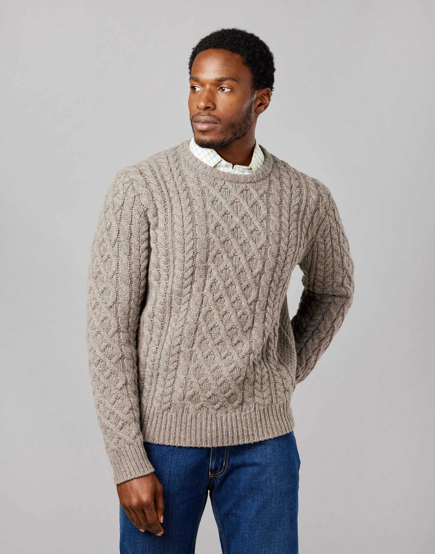 Aran Crew Neck Jumper - Cobble 4 Aran Crew Neck Jumper - Cobble - Image 2