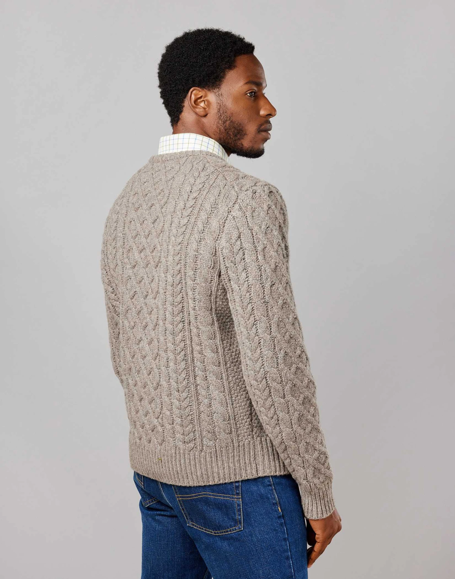 Aran Crew Neck Jumper - Cobble 5 Aran Crew Neck Jumper - Cobble - Image 3