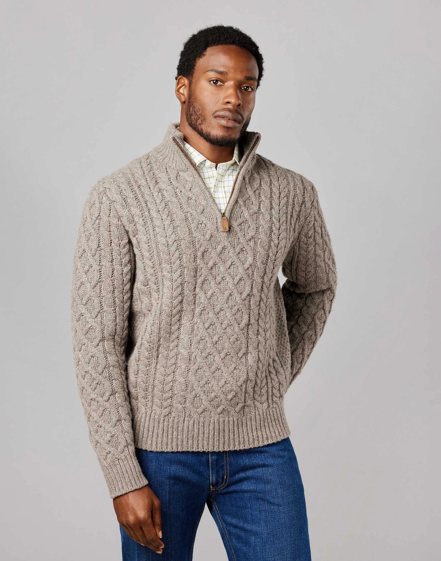 Aran Half Zip Jumper - Cobble 3 Aran Half Zip Jumper - Cobble