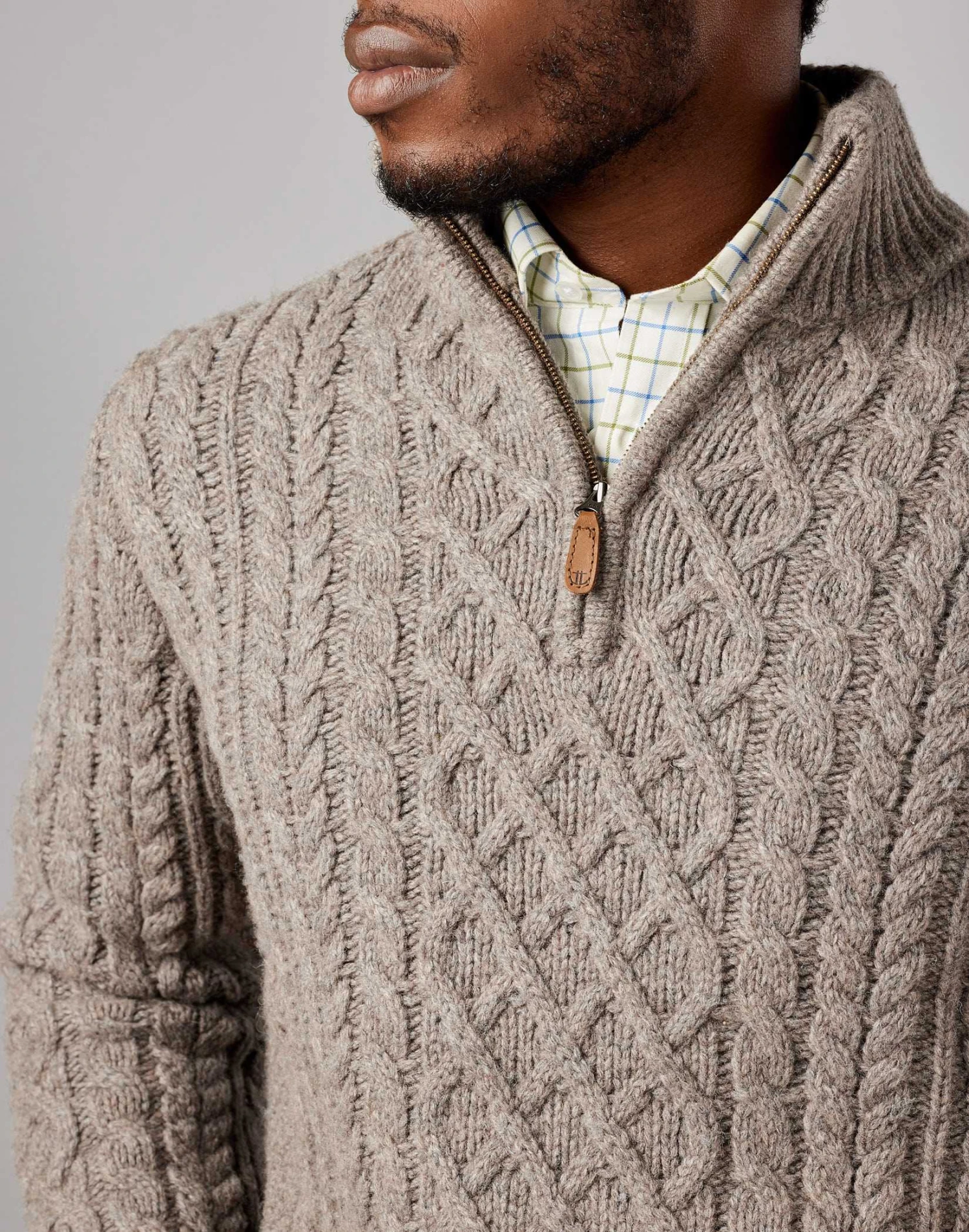 Aran Half Zip Jumper - Cobble 6 Aran Half Zip Jumper - Cobble - Image 4