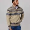 Fair Isle Button Neck Jumper - Cobble/Navy -Joseph Turner Shop Mens Cobble Navy Fair Isle Button Neck Jumper MKNFIBCON 1