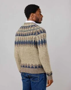 Fair Isle Crew Neck Jumper - Cobble/Navy -Joseph Turner Shop Mens Cobble Navy Fair Isle Crew Neck Jumper MKNFICCON 2