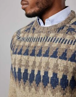 Fair Isle Crew Neck Jumper - Cobble/Navy -Joseph Turner Shop Mens Cobble Navy Fair Isle Crew Neck Jumper MKNFICCON 4
