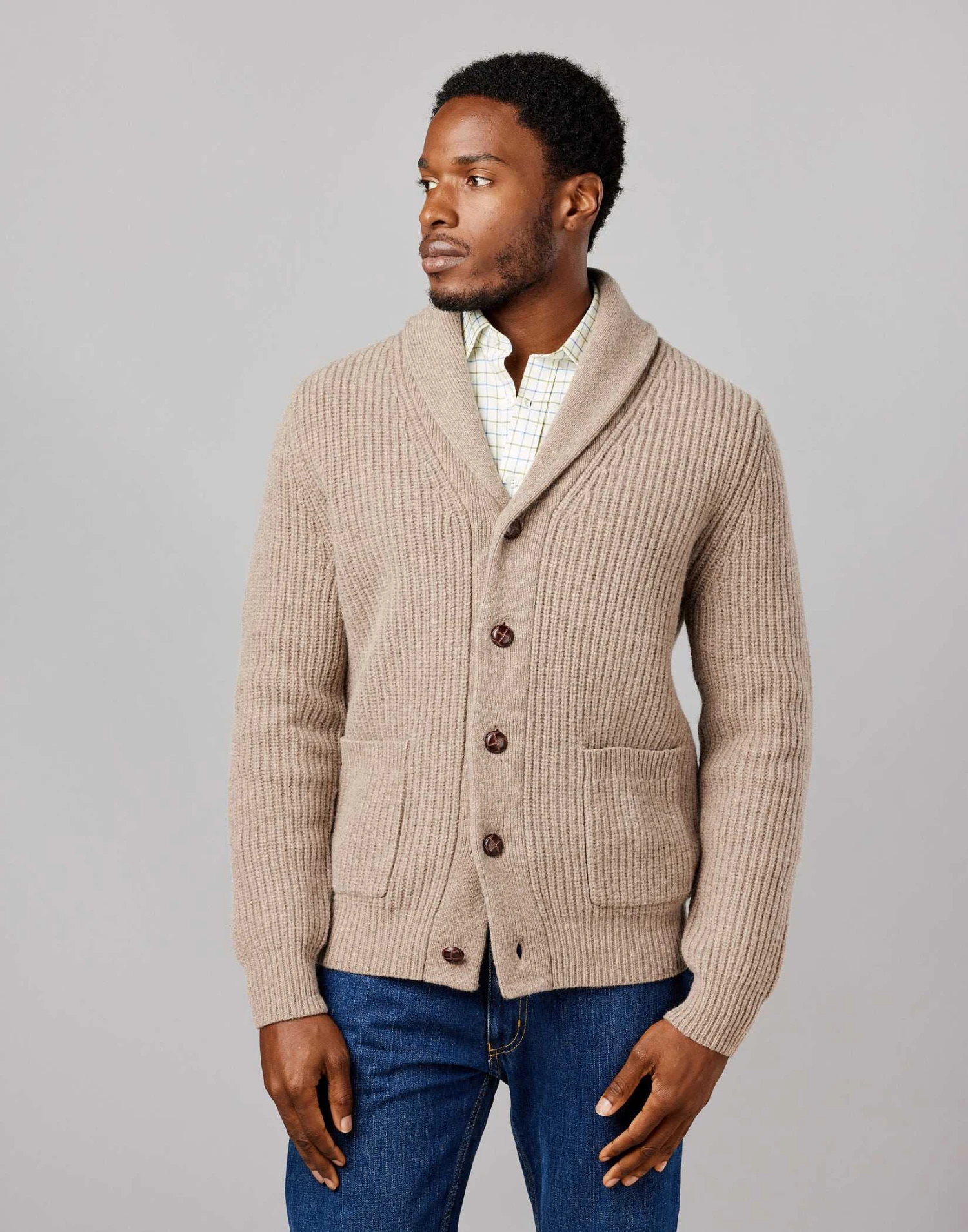 Whitby Shawl Collar Cardigan - Cobble 4 Whitby Shawl Collar Cardigan - Cobble - Image 2