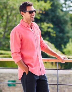 Linen Shirt Long Sleeve - Coral