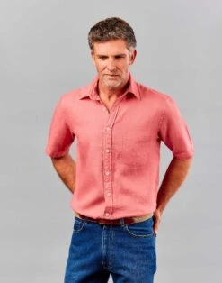 Linen Shirt Short Sleeve - Coral