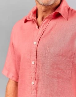 Linen Shirt Short Sleeve - Coral -Joseph Turner Shop Mens Coral Short Sleeve Linen Shirt MCLNSSCRL 4