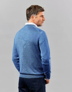 Merino V Neck - Cornflower -Joseph Turner Shop Mens Cornflower Merino V Neck Jumper MKMEVNCFL 2