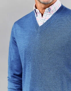 Merino V Neck - Cornflower -Joseph Turner Shop Mens Cornflower Merino V Neck Jumper MKMEVNCFL 4