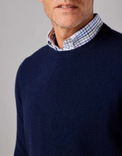 Cashmere Crew Neck Jumper - Dark Blue -Joseph Turner Shop Mens Dark Blue Cashmere Crew Neck Jumper MKCACRDKB 4