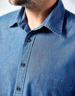 Chambray Shirt - Dark Blue -Joseph Turner Shop Mens Dark Blue Chambray Shirt MCCHAMDKB 4