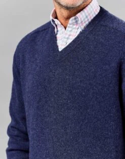 Lambswool V Neck - Dark Blue -Joseph Turner Shop Mens Dark Blue Lambswool V Neck Jumper MKLWVNDKB 4