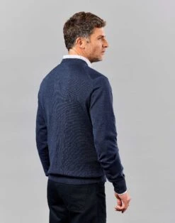 Merino V Neck - Dark Blue -Joseph Turner Shop Mens Dark Blue Merino V Neck Jumper MKMEVNNAV 2