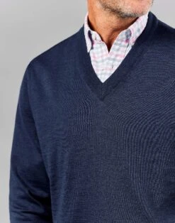 Merino V Neck - Dark Blue -Joseph Turner Shop Mens Dark Blue Merino V Neck Jumper MKMEVNNAV 4
