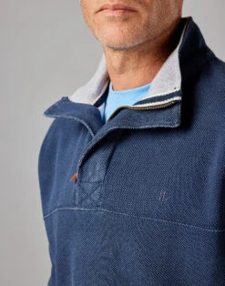 Washed Piqué Half Zip Sweatshirt - Dark Blue -Joseph Turner Shop Mens Dark Blue Washed Pique Sweatshirt MTHZWPNVY 4