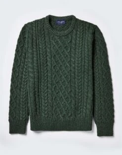 Aran Crew Neck Jumper - Dark Green -Joseph Turner Shop Mens Dark Green Aran Crew Neck Jumper MKARCRDKG 3