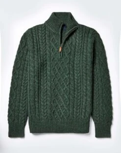 Aran Half Zip Jumper - Dark Green -Joseph Turner Shop Mens Dark Green Aran Half Zip Jumper MKARHZDKG 3