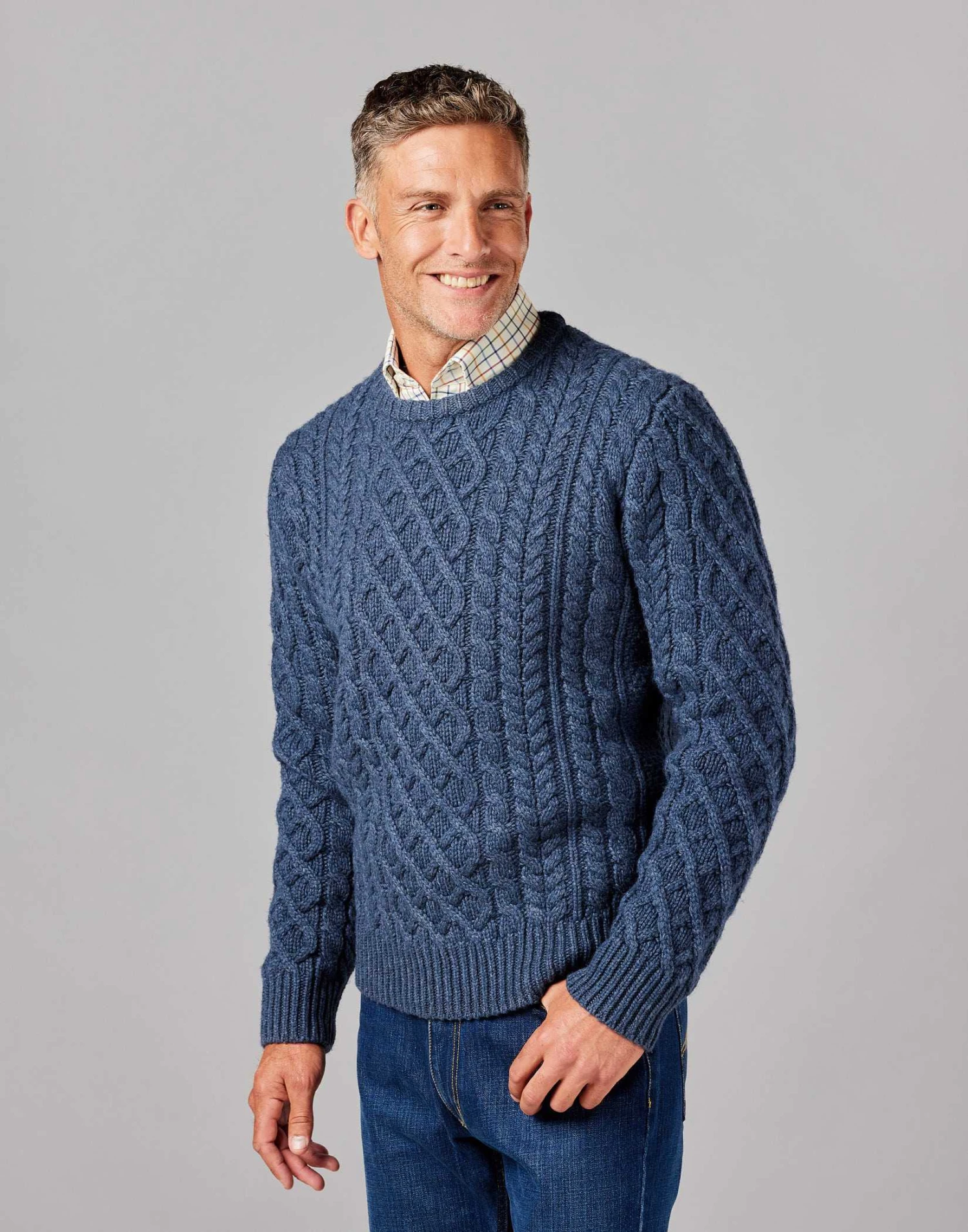 Aran Crew Neck Jumper - Denim 4 Aran Crew Neck Jumper - Denim - Image 2