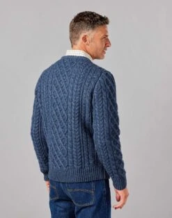 Aran Crew Neck Jumper - Denim 10 Aran Crew Neck Jumper - Denim -Joseph Turner Shop Mens Denim Aran Crew Neck Jumper MKARCRIND 2