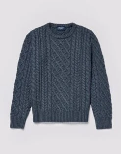 Aran Crew Neck Jumper - Denim 11 Aran Crew Neck Jumper - Denim -Joseph Turner Shop Mens Denim Aran Crew Neck Jumper MKARCRIND 3