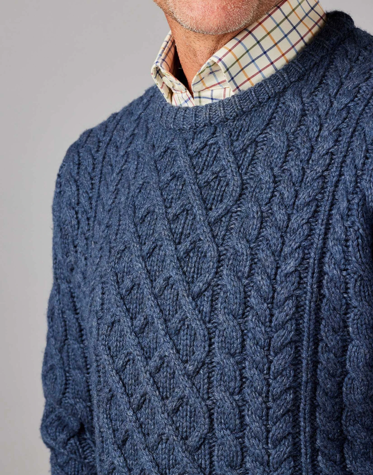 Aran Crew Neck Jumper - Denim 7 Aran Crew Neck Jumper - Denim - Image 5