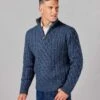Aran Half Zip Jumper - Denim -Joseph Turner Shop Mens Denim Aran Half Zip Jumper MKARHZIND 1