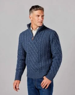 Aran Half Zip Jumper - Denim