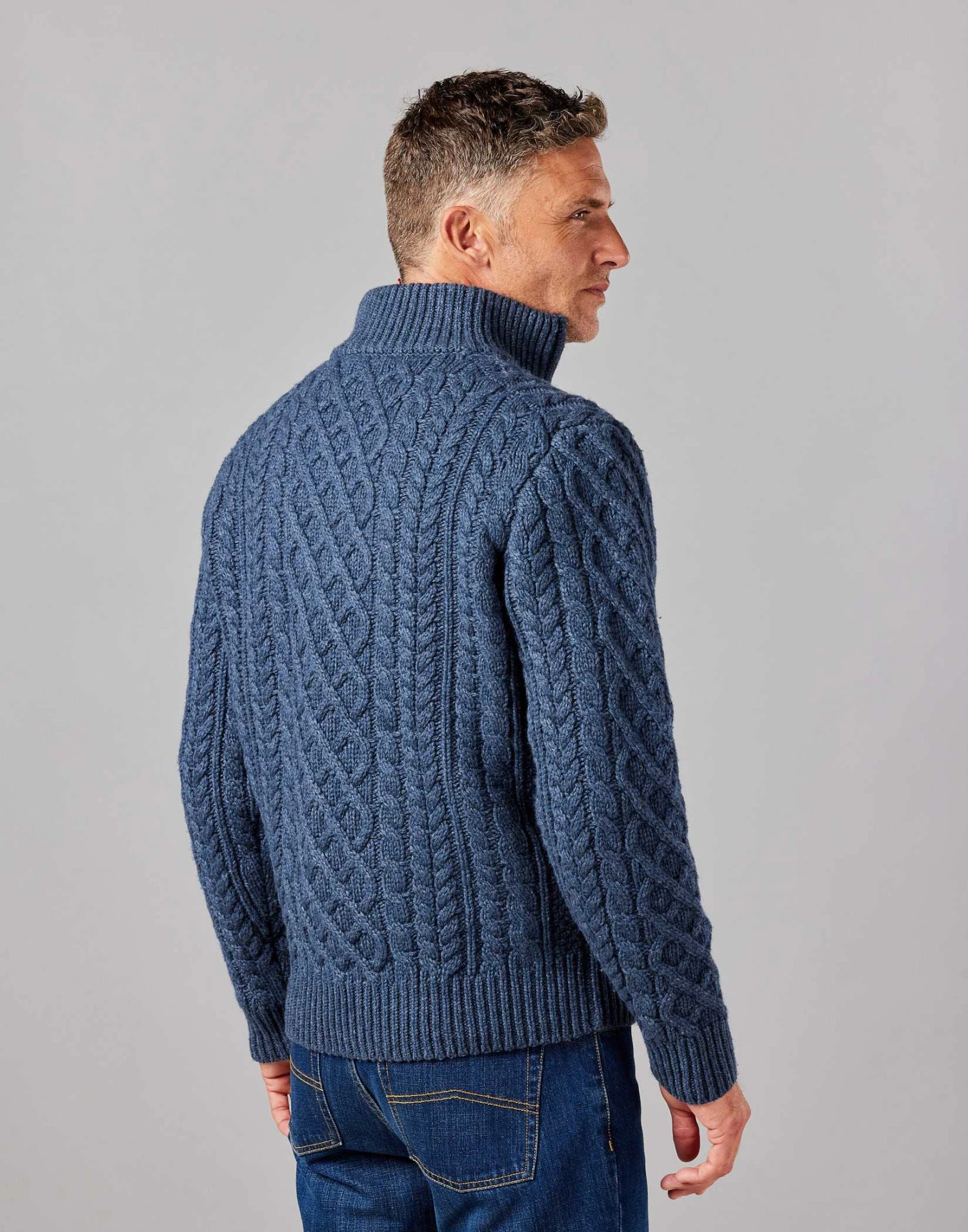 Aran Half Zip Jumper - Denim 4 Aran Half Zip Jumper - Denim - Image 2