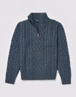 Aran Half Zip Jumper - Denim 9 Aran Half Zip Jumper - Denim -Joseph Turner Shop Mens Denim Aran Half Zip Jumper MKARHZIND 3