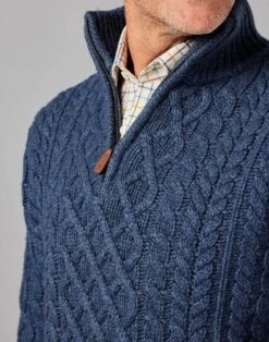 Aran Half Zip Jumper - Denim 10 Aran Half Zip Jumper - Denim -Joseph Turner Shop Mens Denim Aran Half Zip Jumper MKARHZIND 4