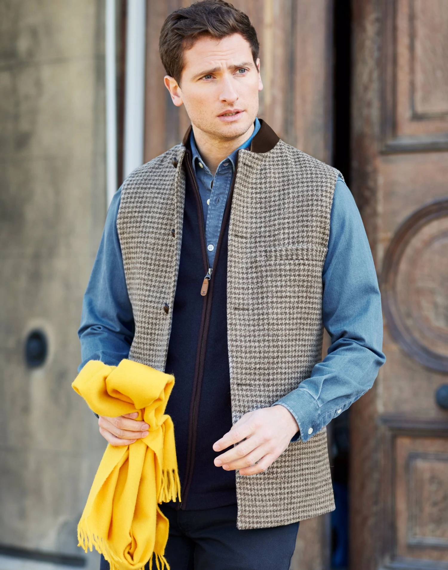 British Wool Nehru Gilet - Dogtooth 3 British Wool Nehru Gilet - Dogtooth