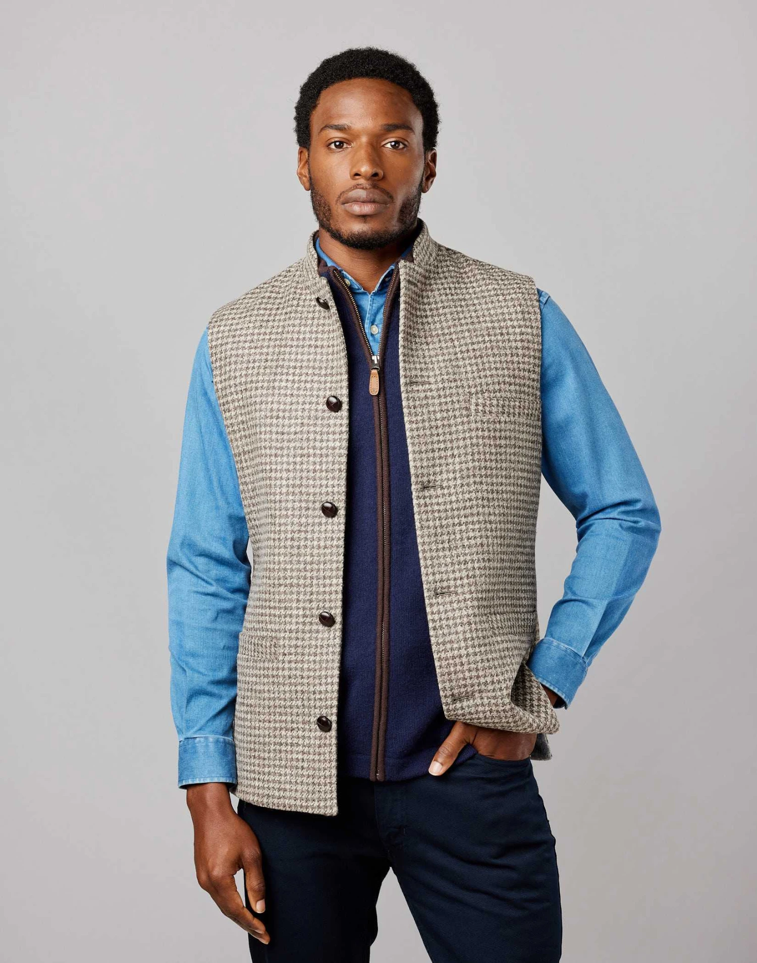 British Wool Nehru Gilet - Dogtooth 4 British Wool Nehru Gilet - Dogtooth - Image 2