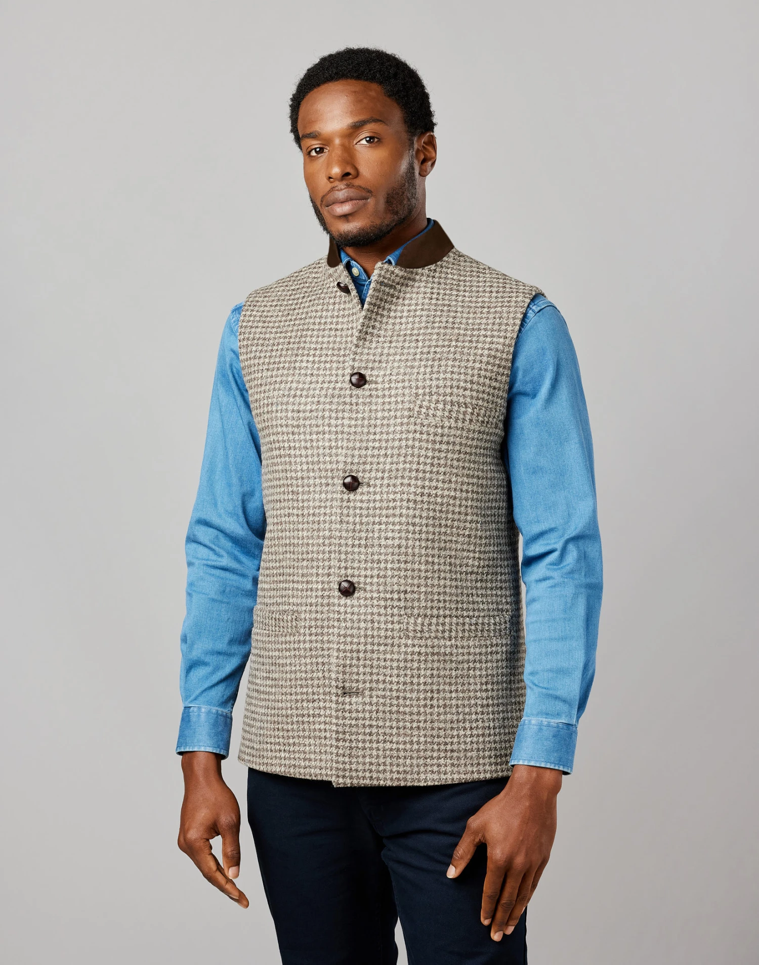 British Wool Nehru Gilet - Dogtooth 5 British Wool Nehru Gilet - Dogtooth - Image 3