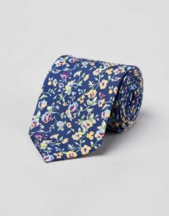 Flowers On Navy Printed Silk Tie