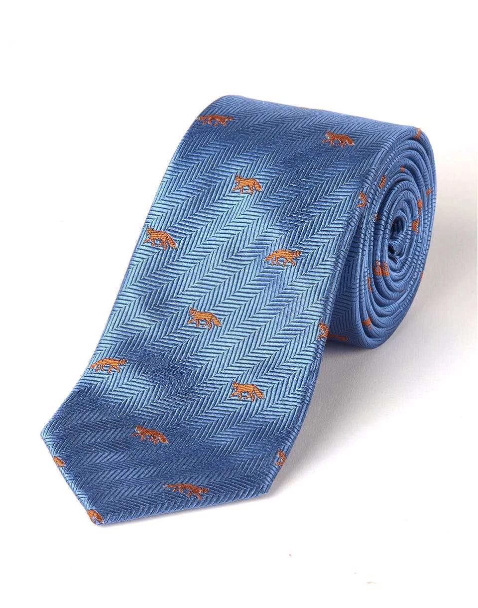 Foxes On Blue Woven Silk Tie 3 Foxes On Blue Woven Silk Tie