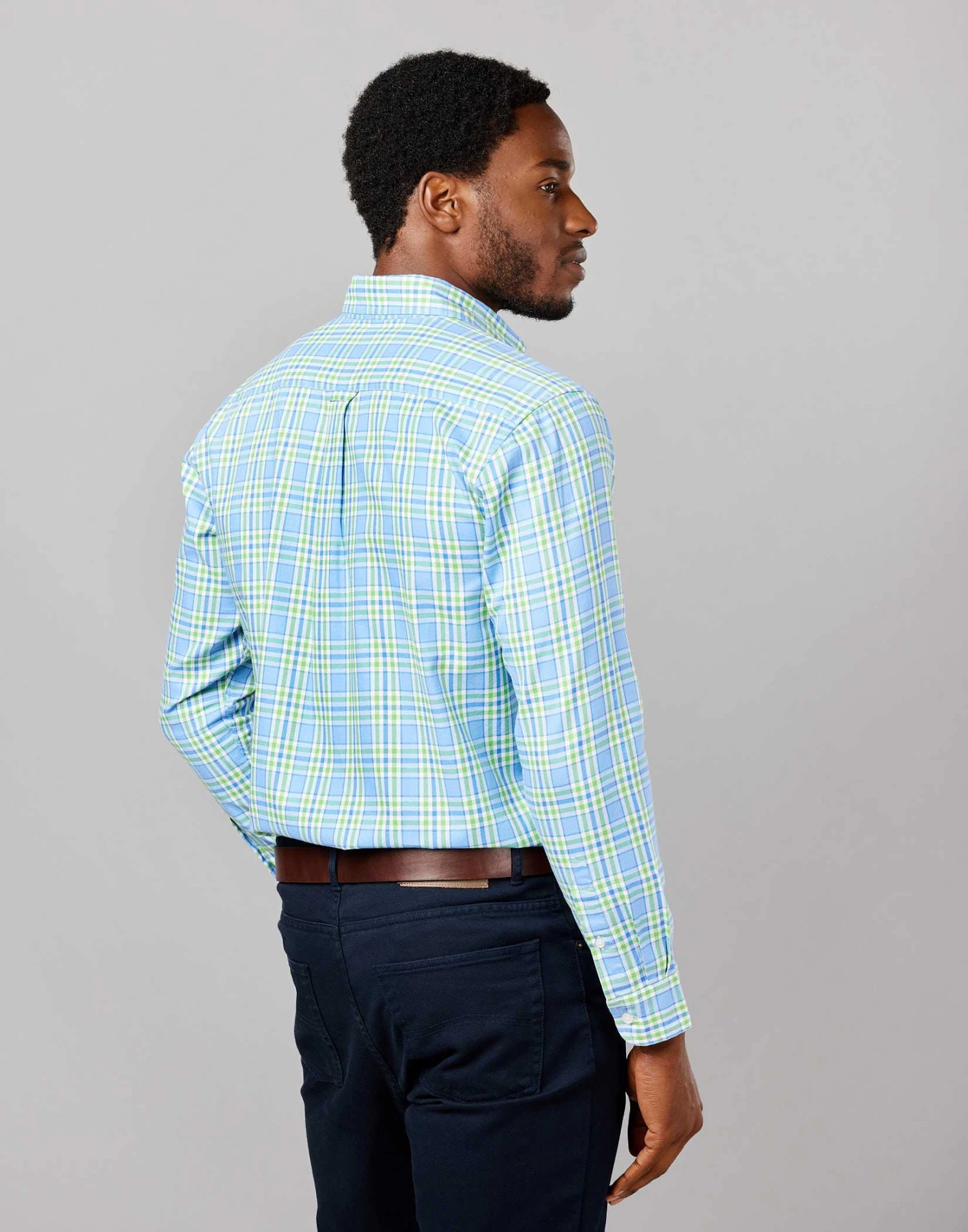 Washed Button Down Oxford Shirt - Green/Blue Check 4 Washed Button Down Oxford Shirt - Green/Blue Check - Image 2