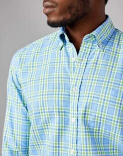 Washed Button Down Oxford Shirt - Green/Blue Check 10 Washed Button Down Oxford Shirt - Green/Blue Check -Joseph Turner Shop Mens Green Blue Check Washed Casual Oxford Shirt MCOXFDGRB 4