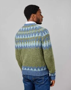 Fair Isle Crew Neck Jumper - Green/Blue -Joseph Turner Shop Mens Green Blue Fair Isle Crew Neck Jumper MKNFICGRB 2