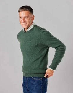 Cashmere Crew Neck Jumper - Green -Joseph Turner Shop Mens Green Cashmere Crew Neck Jumper MKCACRGRN 1