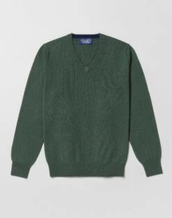 Cashmere V Neck Jumper - Green -Joseph Turner Shop Mens Green Cashmere V Neck Jumper MKCAVNGRN 3