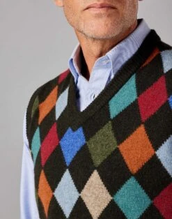 Harlequin Slip Over - Green -Joseph Turner Shop Mens Green Harlequin Slipover MKHAQSGRN 4