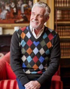 Harlequin V Neck Jumper - Green