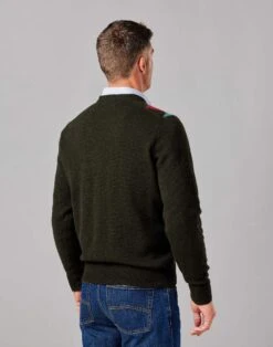 Harlequin V Neck Jumper - Green -Joseph Turner Shop Mens Green Harlequin V Neck Jumper MKHAQVGRN 2