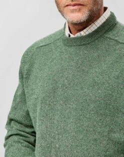 Lambswool Crew Neck Jumper - Green -Joseph Turner Shop Mens Green Lambswool Crew Neck Jumper MKLWCRGRN 4