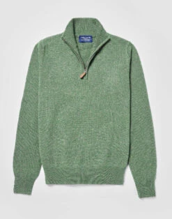 Lambswool Half Zip Jumper - Green -Joseph Turner Shop Mens Green Lambswool Half Zip Jumper MKLWHZGRN 3
