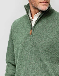 Lambswool Half Zip Jumper - Green -Joseph Turner Shop Mens Green Lambswool Half Zip Jumper MKLWHZGRN 4