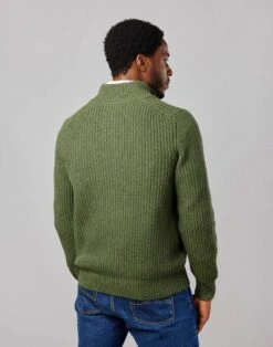 Lambswool Whitby Zip Cardigan - Green -Joseph Turner Shop Mens Green Lambswool Whitby Zip Cardigan MKLWWZGEN 2