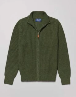 Lambswool Whitby Zip Cardigan - Green -Joseph Turner Shop Mens Green Lambswool Whitby Zip Cardigan MKLWWZGEN 3