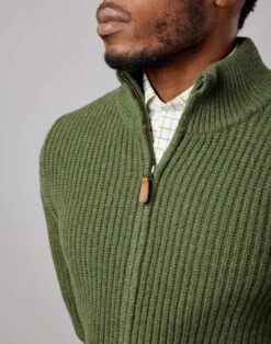 Lambswool Whitby Zip Cardigan - Green -Joseph Turner Shop Mens Green Lambswool Whitby Zip Cardigan MKLWWZGEN 4